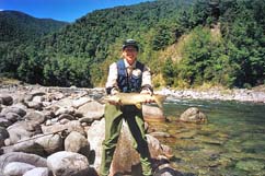 fly fishing for brown trout in New Zealand